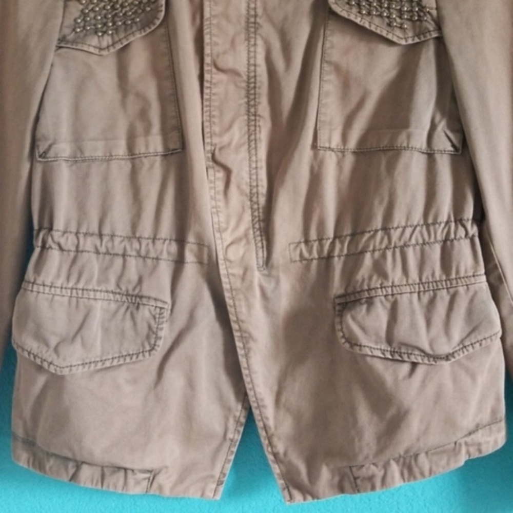 {Zara} Basic Studded Tan Army Zipper Jacket - image 3